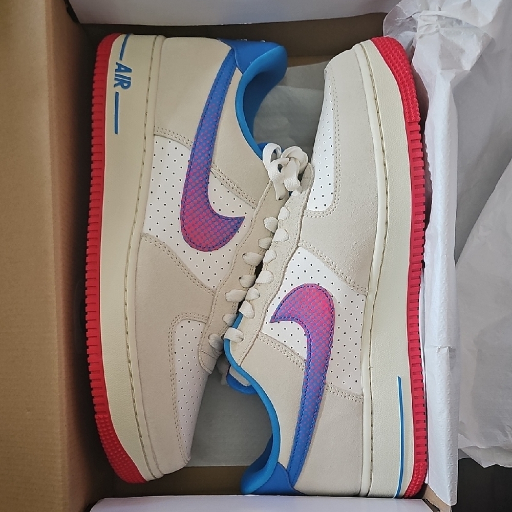 Nike Air Force 1 - Cream with Red and Blue Accents